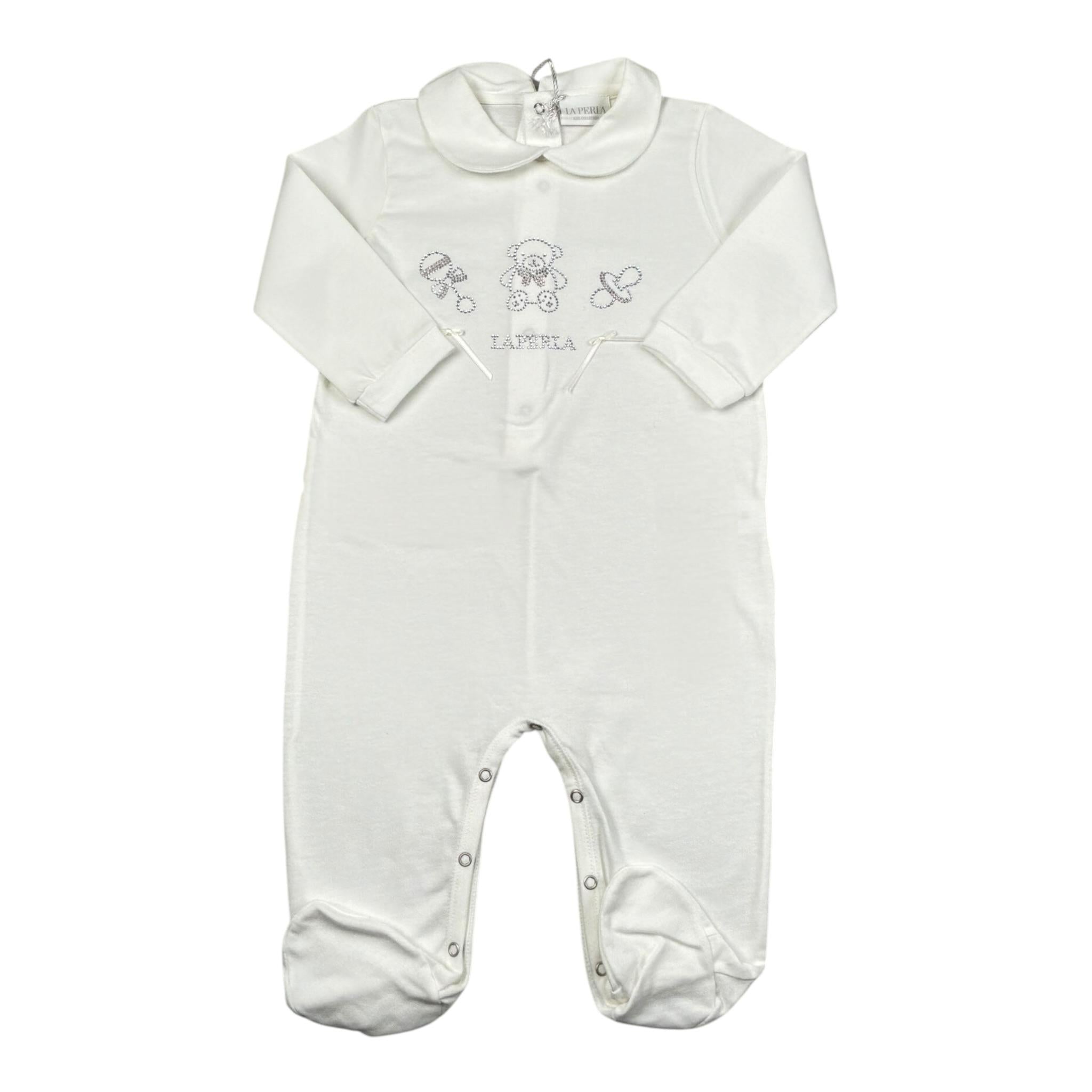 La Perla Tutina tinta unita con Brillantini Bainco per Neonata 73673 BIANCO LA PERLA 