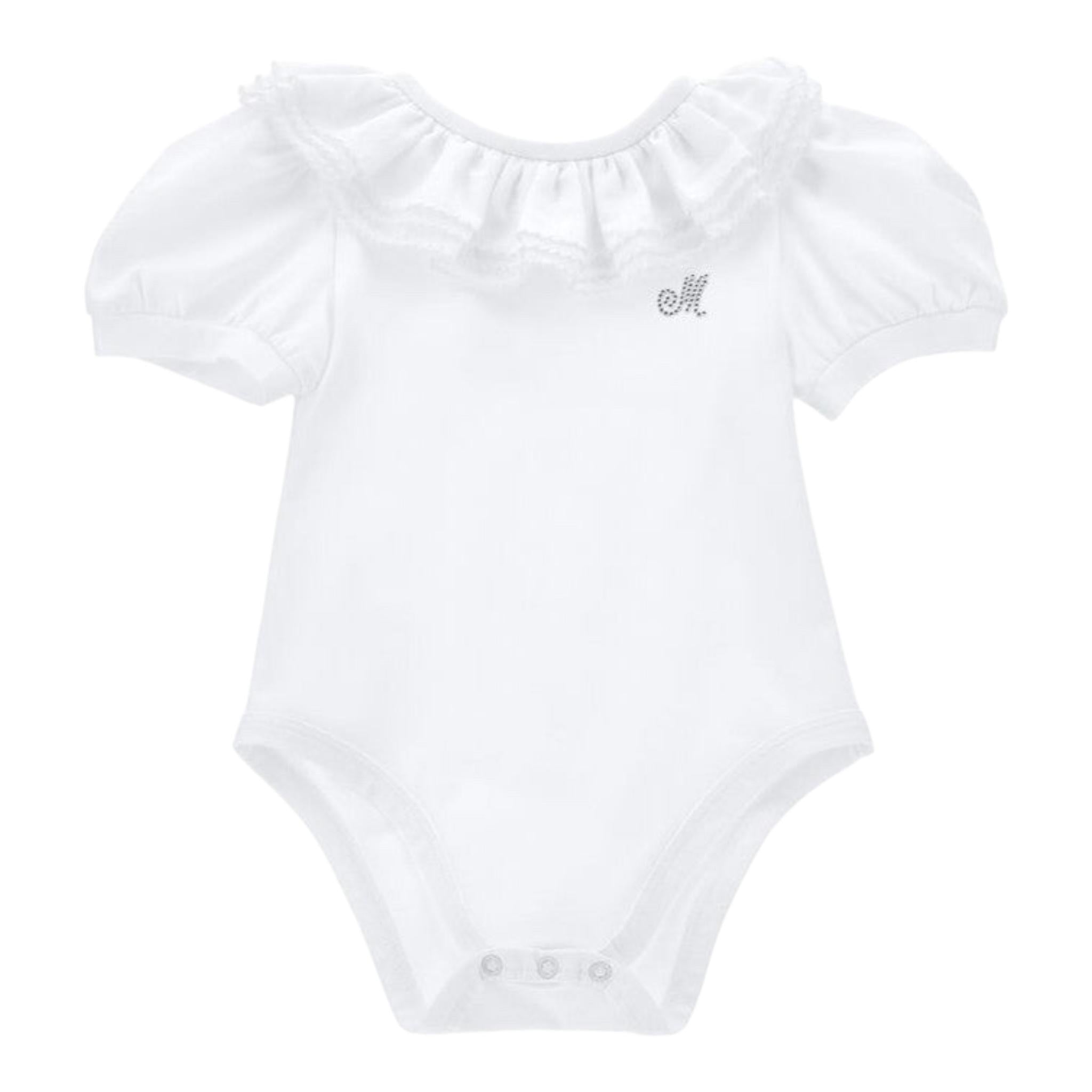 Monnalisa Body Tinta Unita Mezza Manica con Rouches per Neonata 37E300 BIANCO MONNALISA 