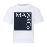 Max&amp;Co. Solid Color Crew Neck T-Shirt With Contrasting Print White/Blue For Girls