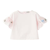 The Owl Top Solid Color With Pink Flower Appliques For Baby Girl