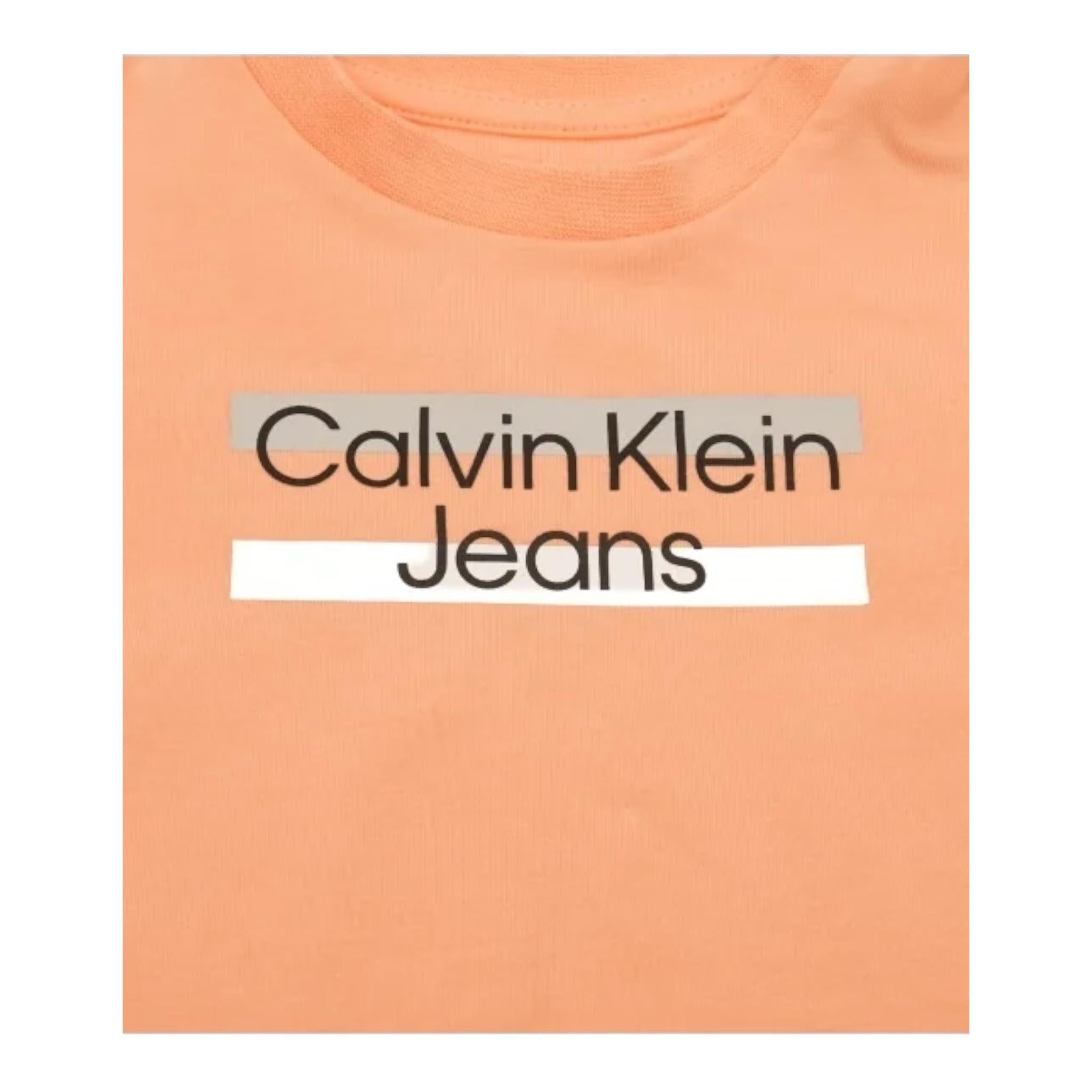 Calvin Klein T-Shirt Tinta Unita Girocollo con Stampa per Neonato IN0IN00068 PESCA CALVIN KLEIN 