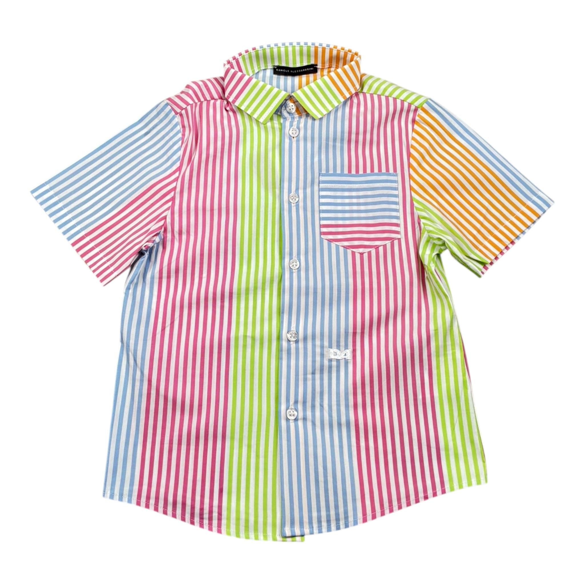 Daniele Alessandrini Camicia Tinta Unita con Fantasia A Righe Mezza Manica per Bambino 1236C00295 BIANCO DANIELE ALESSANDRINI 