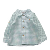 Babidu Long Sleeve Shirt Solid Color With Blue Check Pattern For Newborn