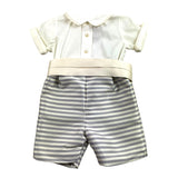 La Stupenderia Two-Tone Paliaccetto With Cream Striped Pattern For Newborn