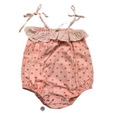 Zhoe &amp; Tobiah Solid Color Polka Dot Baby Girl Strap Romper Pink