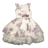Mimilu' Solid Color Sleeveless Dress With Floral Pattern Tulle With White Belt For Baby Girl