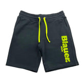 Blauer Bermuda In Solid Color Fleece With Black Logo Print For Boys