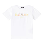 Balmain T-Shirt Girocollo Tinta Unita con Stampa per Neonato BW8541 BIANCO BALMAIN 