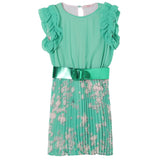 Liu Jo Solid Color Floral Pattern Green Sleeveless Dress For Girls