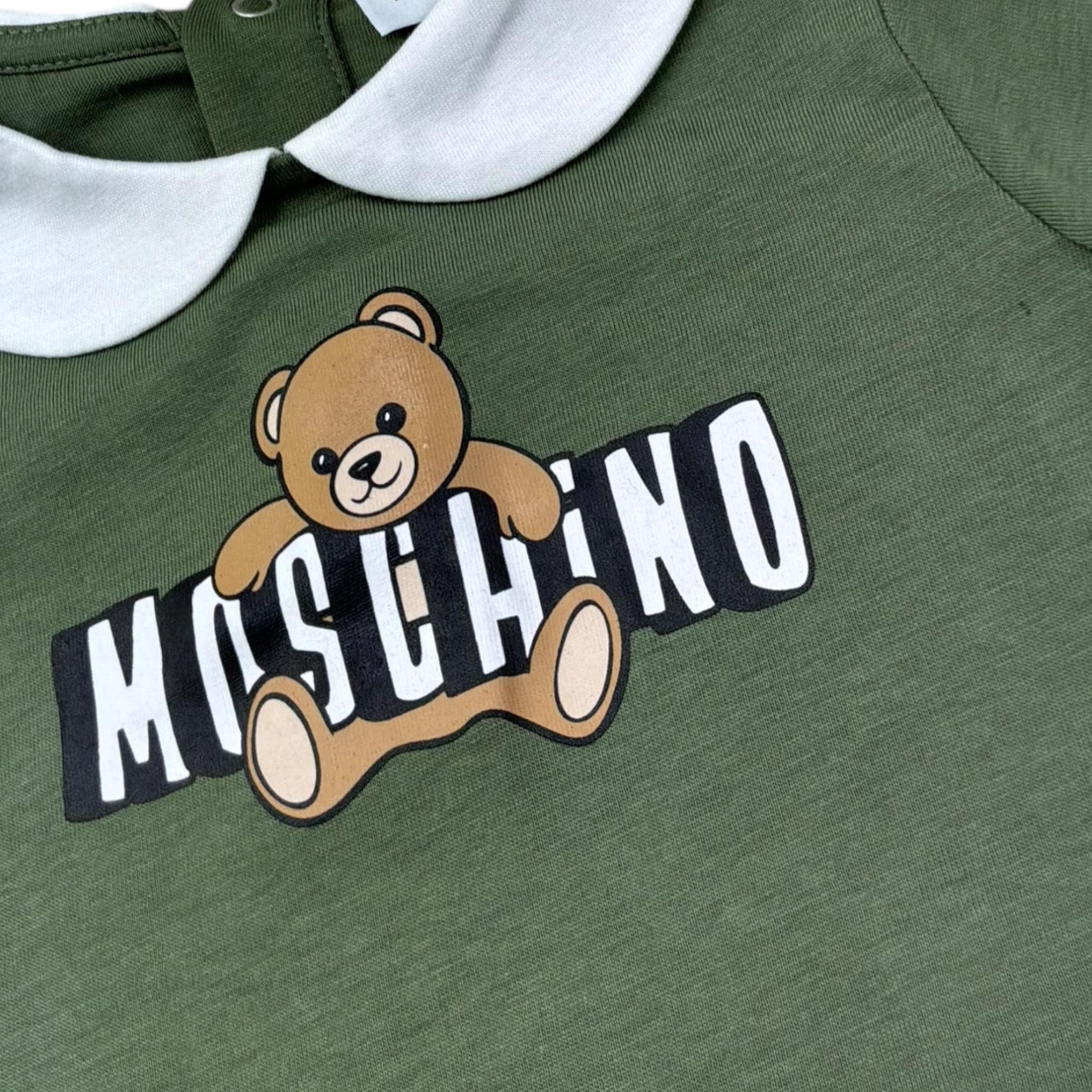 Moschino Pagliaccetto Mezza Manica Tinta Unita con Colletto per Neonato MNY03Y VERDE MOSCHINO 