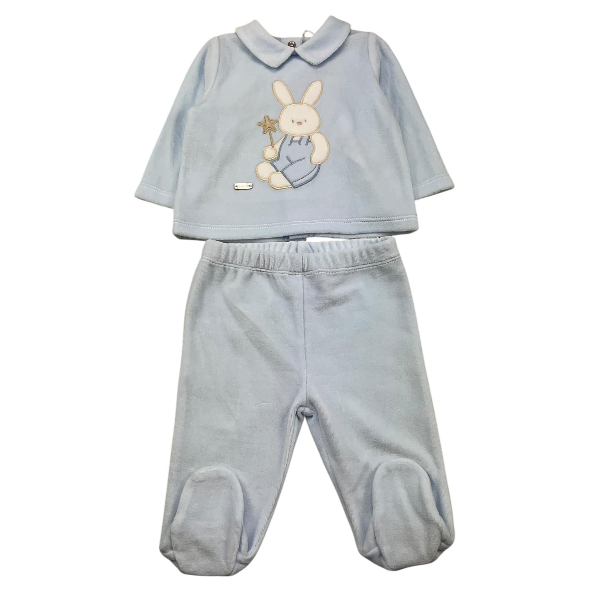 LE BEBE' completo 2 pezzi shirt-ghettina tinta unita in ciniglia Azzurro per Neonato LBB5075 AZZURRO LE BEBE' 