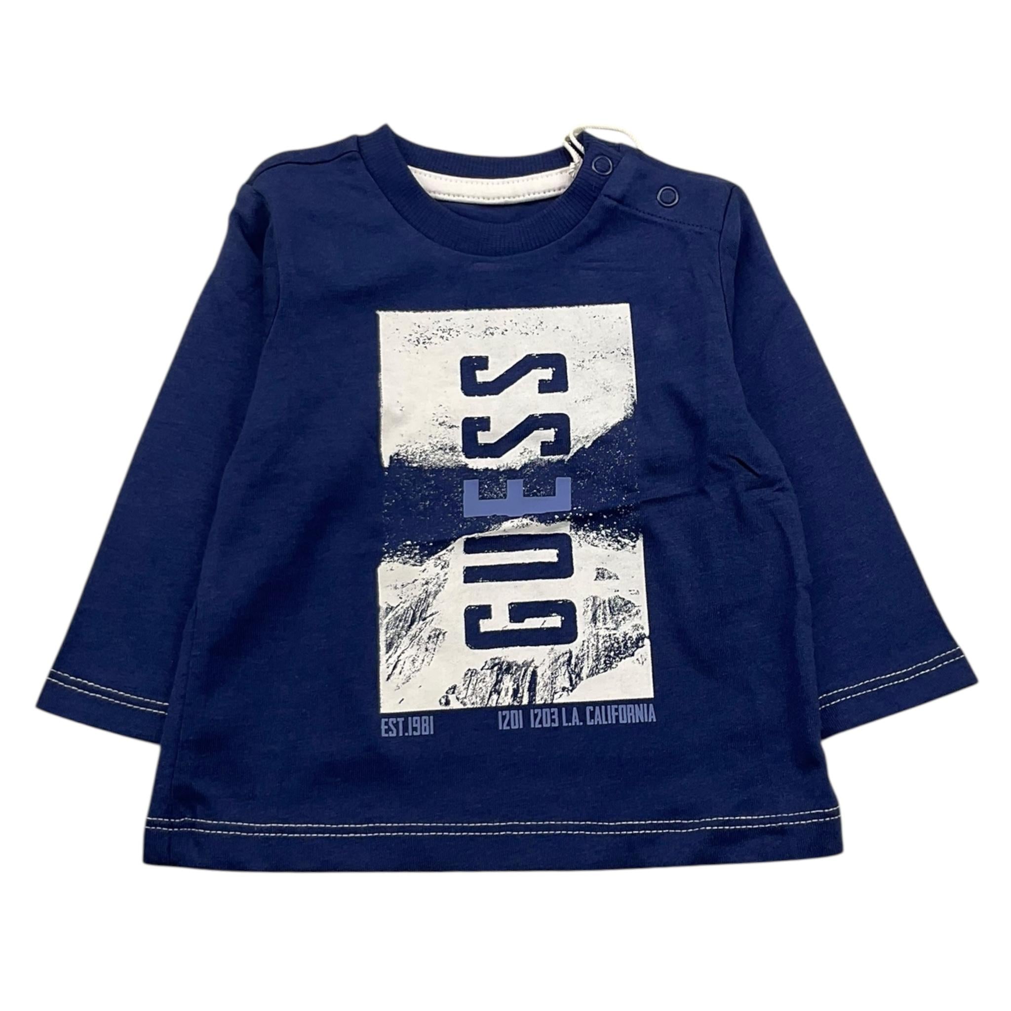 GUESS shirt girocollo tinta unita con stampa in contrasto Blu per Neonato N4BI14I3Z14X BLU GUESS 
