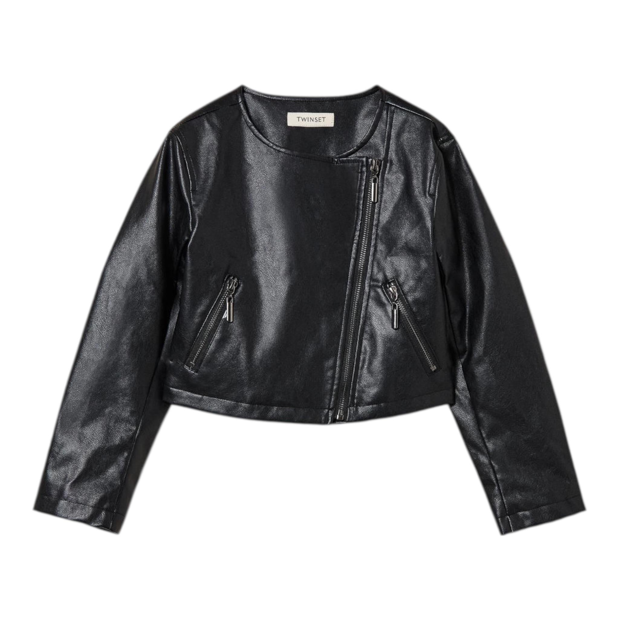 Twinset Giubbino In Ecopelle Tinta Unita per Bambina 241GJ2190 NERO TWINSET 