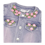 Monnalisa Giubbino Tinta Unita In Denim con Applicazioni Rose per Neonata 39E100 ROSA MONNALISA 