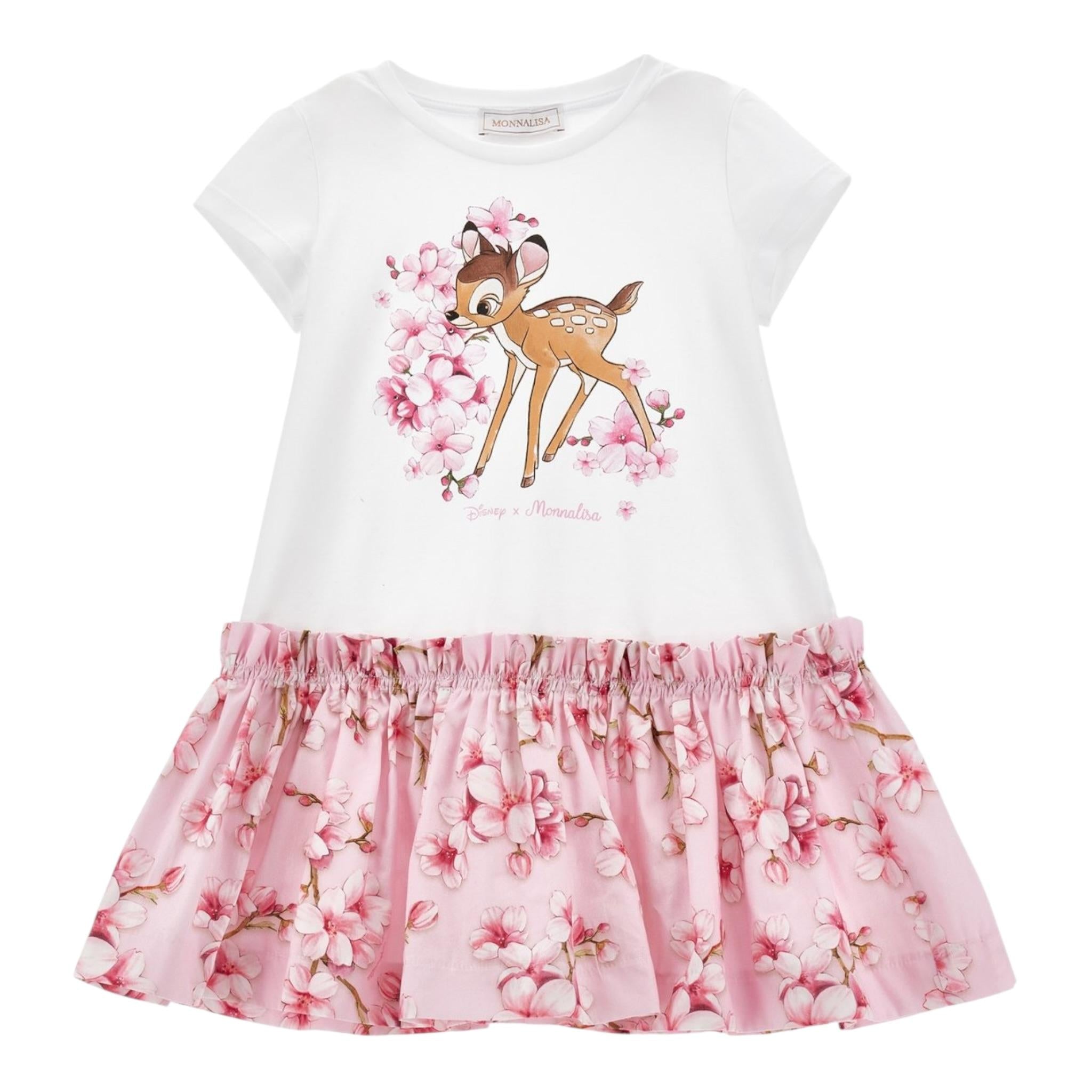 Monnalisa Abito Tinta Unita con Fantasia Fiori per Neonata 11E906XXX BIANCO/ROSA MONNALISA 