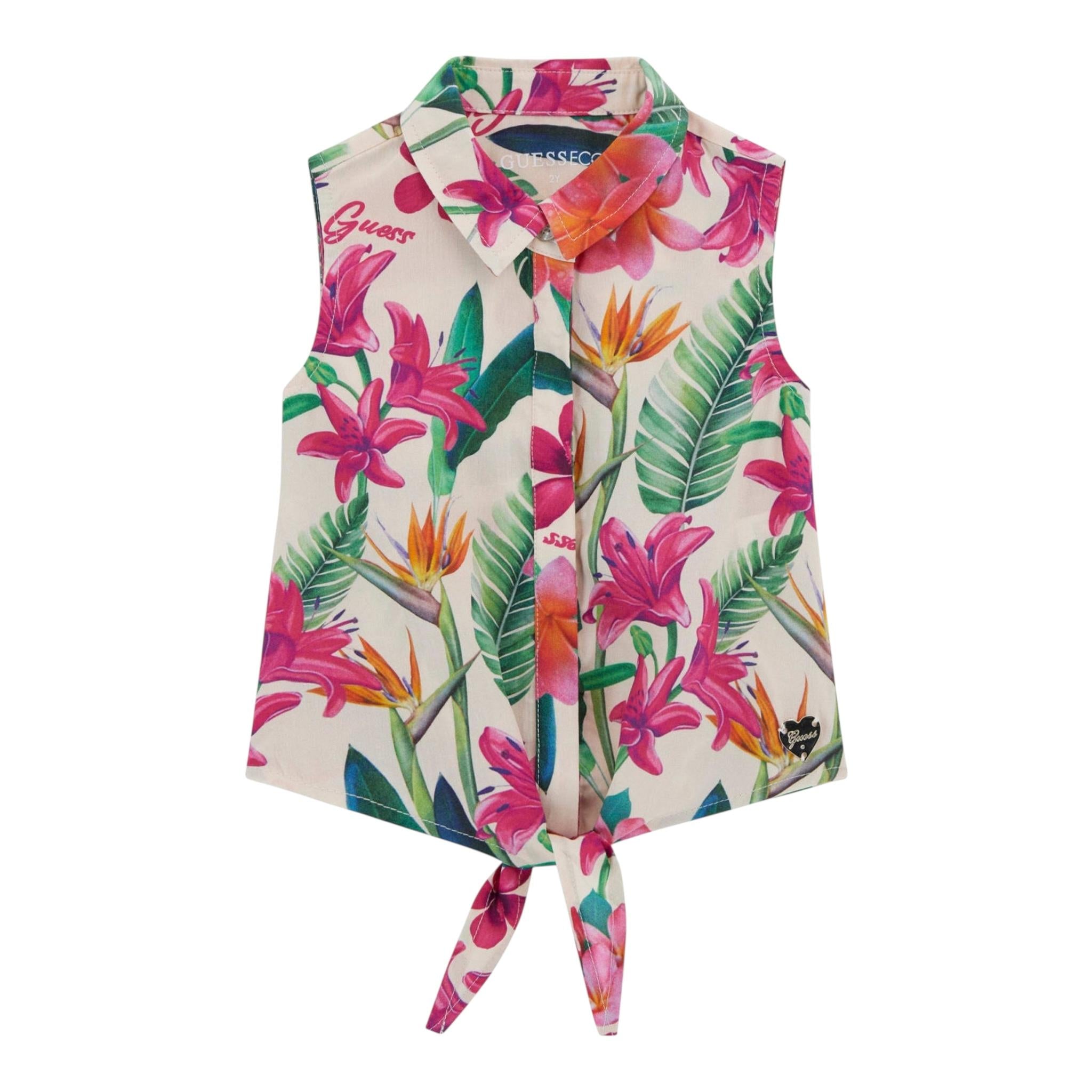 Guess Camicia Giromanica Tinta Unita con Stampa Fiori per Bambina K5GH00WG5S2J BEIGE GUESS 