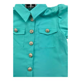 Odi Et Amo Solid Color Aqua Green Half Sleeve Shirt for Girls