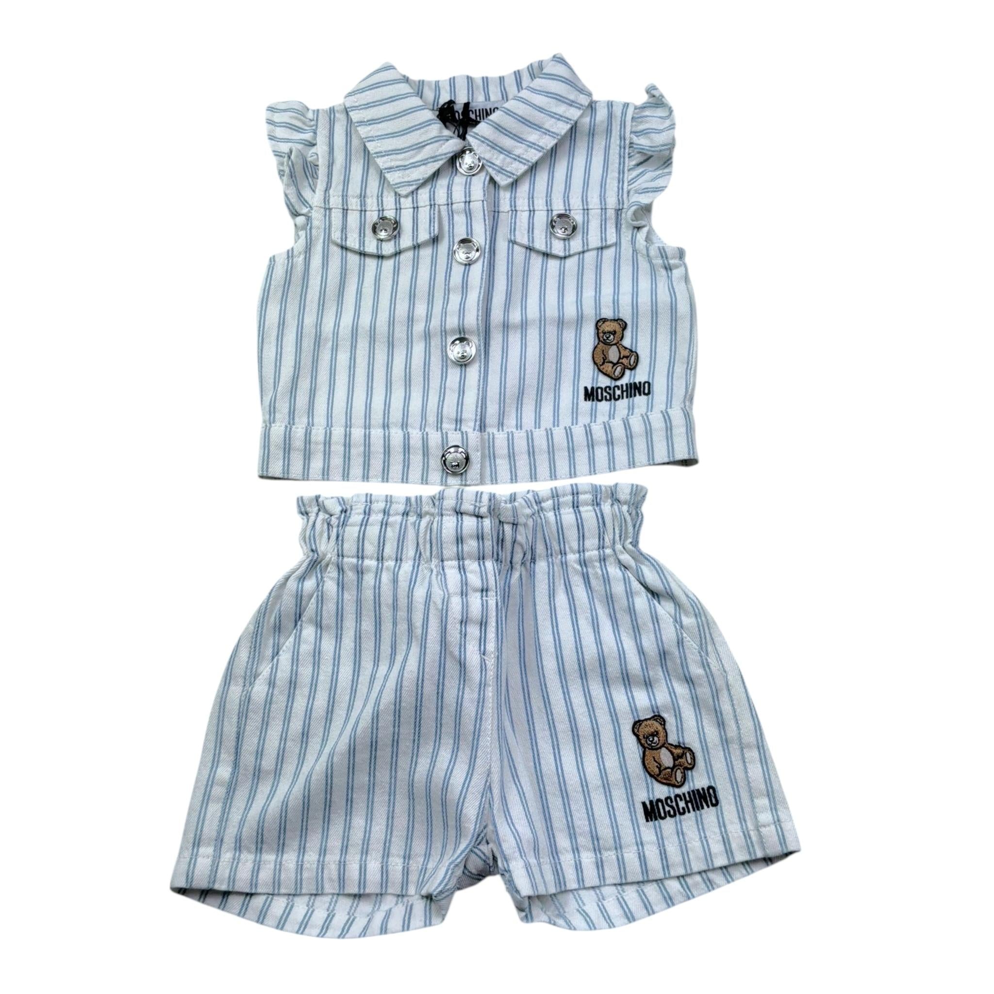 Moschino Completo 2 Pezzi Camicia-Short Tinta Unita Fantasia A Righe per Neonata MDN001 BIANCO MOSCHINO 