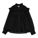 Chloe' Long Sleeve Solid Color Ruffled Shirt Black For Girls