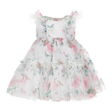 Monnalisa Solid Color Ceremony Dress With Tulle And White Flower Pattern For Newborn