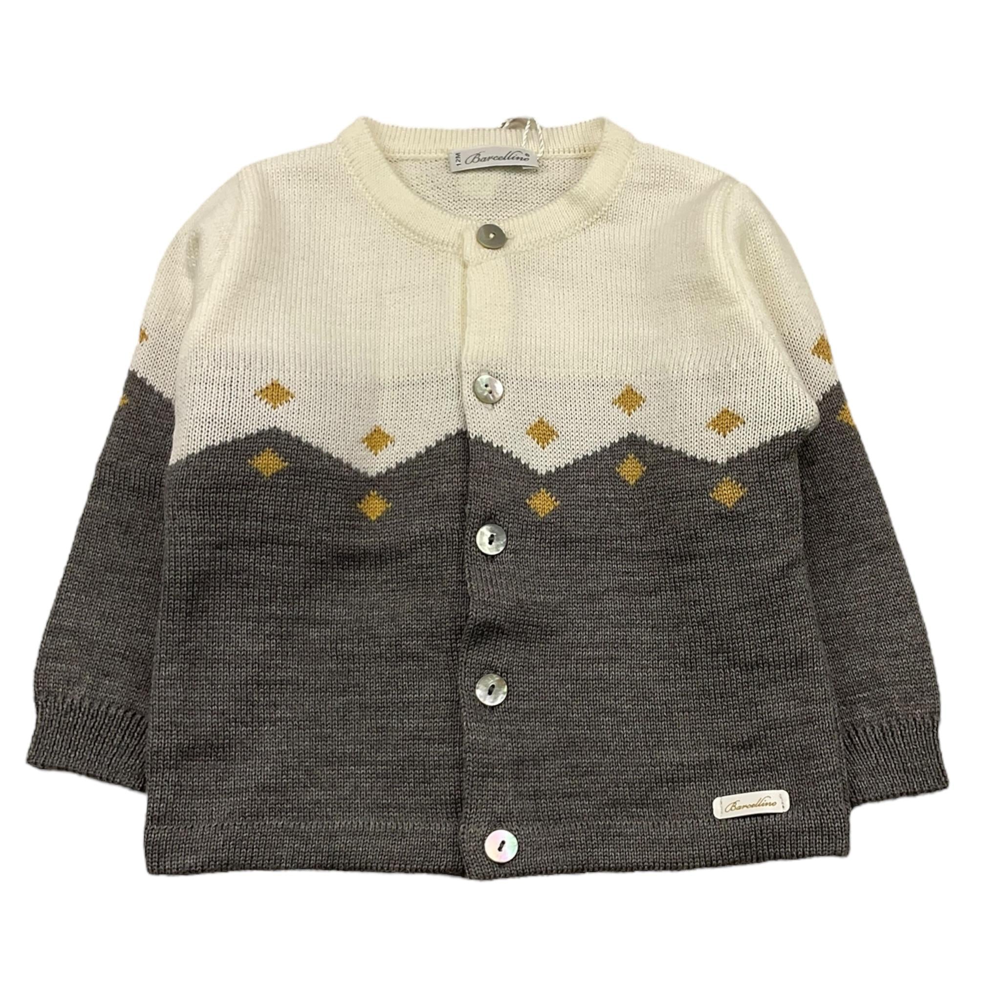 BARCELLINO cardigan bicolore con ricami Panna/grigio per Neonata 115914 PANNA/GRIGIO BARCELLINO 