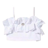 Twinset Plain White Ruffled Spaghetti Strap Top For Girls