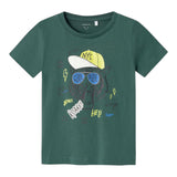 Name.It Solid Color Crew Neck T-Shirt With Green Print For Boys