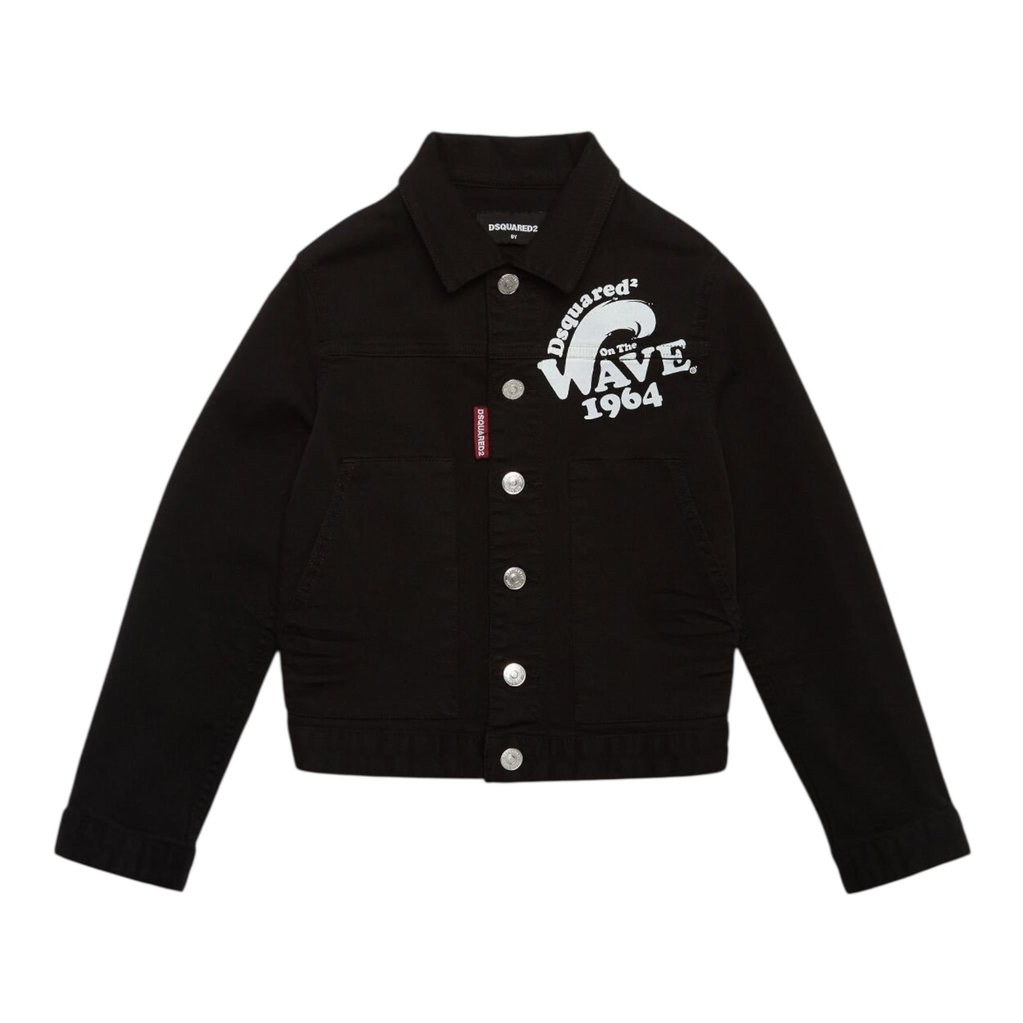 Dsquared2 Giacca In Denim Tinta Unita con Stampa per Bambino DQ2132 NERO DSQUARED2 