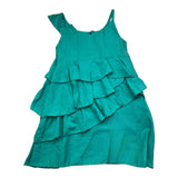 Dixie Solid Color Spaghetti Strap Dress With Aqua Green Ruffles For Girls
