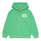 Diesel Solid Color Zip Up Hoodie With Green Logo For Boys