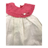 Paz Rodriguez Solid Color Sleeveless Dress With Cream Embroidery For Baby Girl