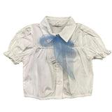 M+E' Plain Half Sleeve Shirt with Contrast Bow White for Baby Girls