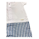 Barcellino Two-Tone White/Blue Half-Sleeve Romper for Newborns