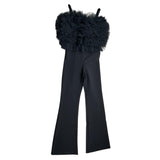 Elisabetta Franchi Solid Color Jumpsuit With Tulle And Black Straps For Girls