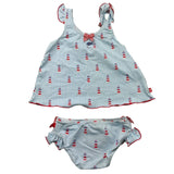 Cnd Costume 2 Piece Tank Top-Brief Solid Color With Pattern And Ruffles Blue For Baby Girl