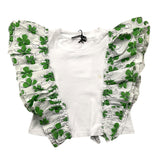 Janice Solid Color Crew Neck Top With Ruffles And Print White For Girls