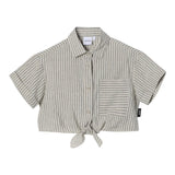 Aspesi Half Sleeve Crop Shirt Solid Color With Striped Pattern Gray For Girls