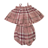 Teddy E Minou Complete Shirt-Ghettina Solid Color With Bordeaux Check Pattern For Baby Girl