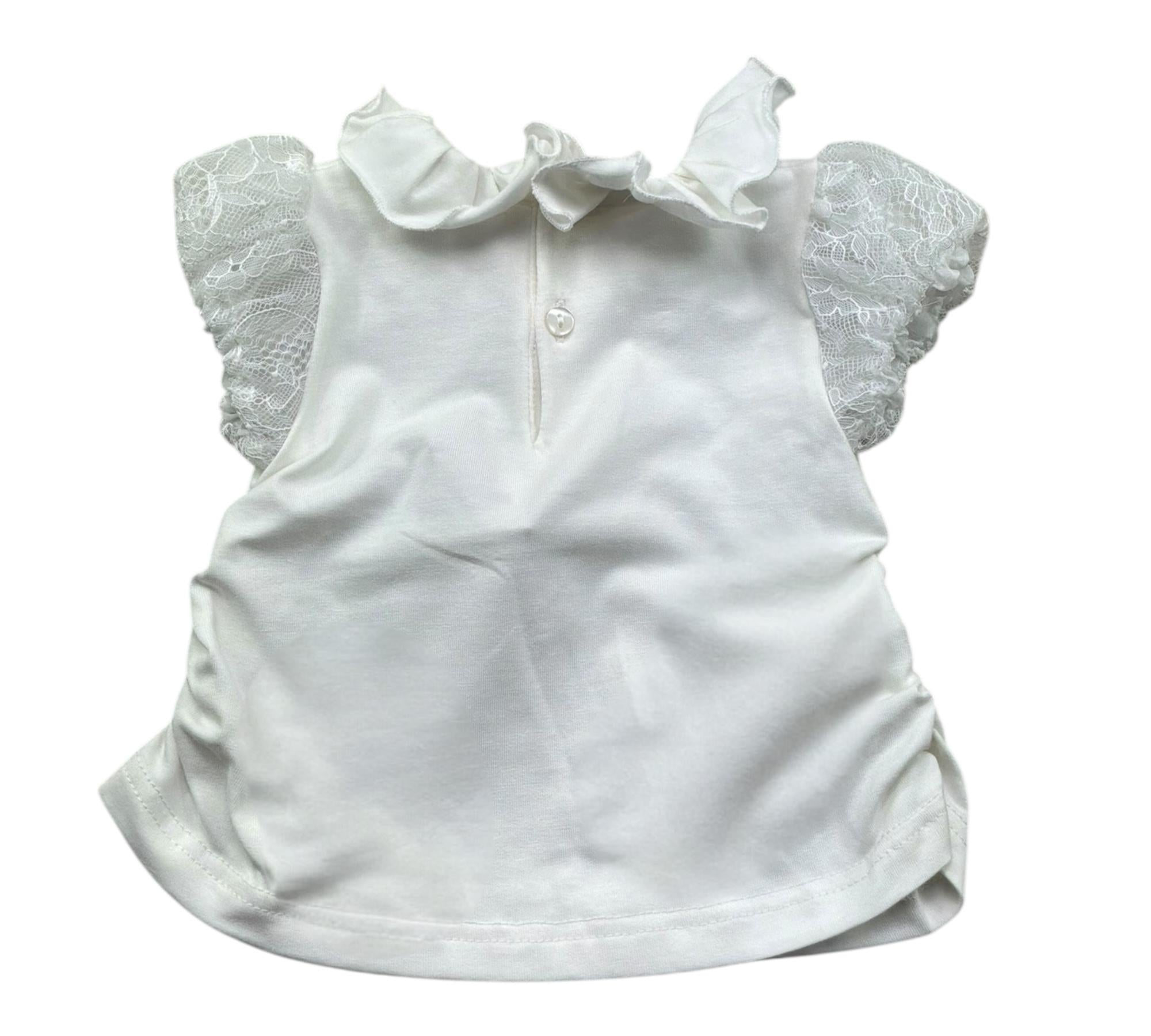 Le Bebe T-Shirt con Colletto Tinta Unita con Maniche Ricamate per Neonata LBG6323 BIANCO LE BEBE 