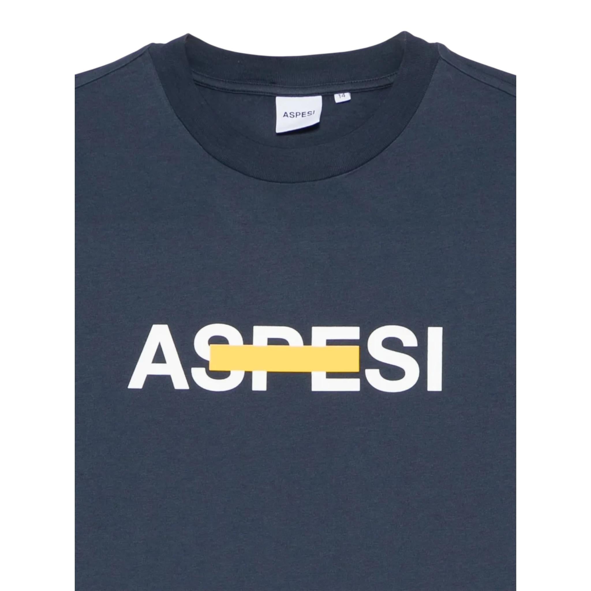 Aspesi T-Shirt Girocollo Tinta Unita con Stampa per Bambino S25051TSM7038X BLU ASPESI 