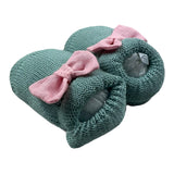Baby Lord Solid Color Booties With Contrasting Bow Green For Newborn
