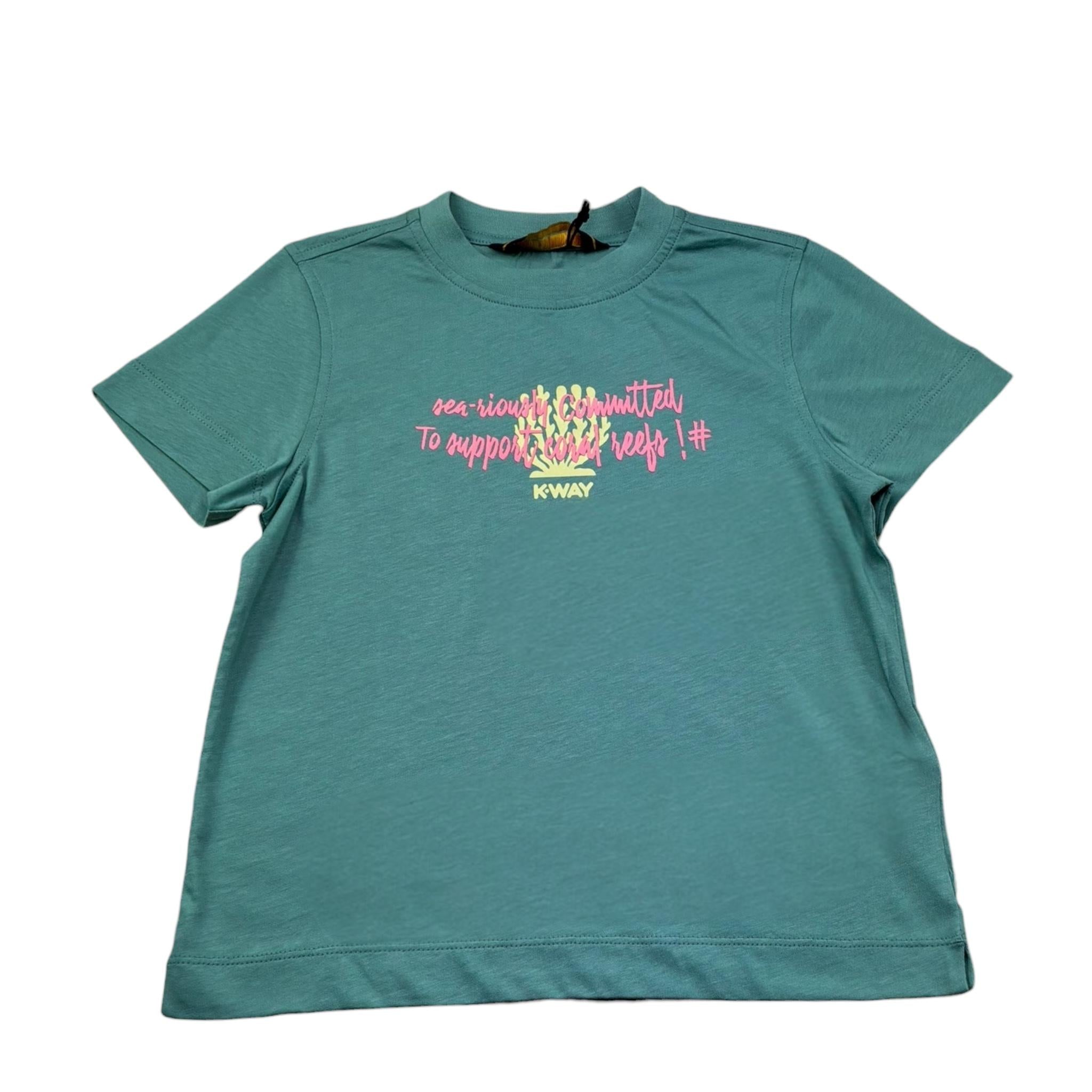 K-Way T-Shirt Girocollo Tinta Unita con Stampa per Bambina K2151PW VERDE K-WAY 