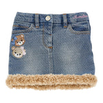 MONNALISA gonna in denim tinta unita con profili pelliccia Rosa per Bambina 39D701 AZZURRO MONNALISA 