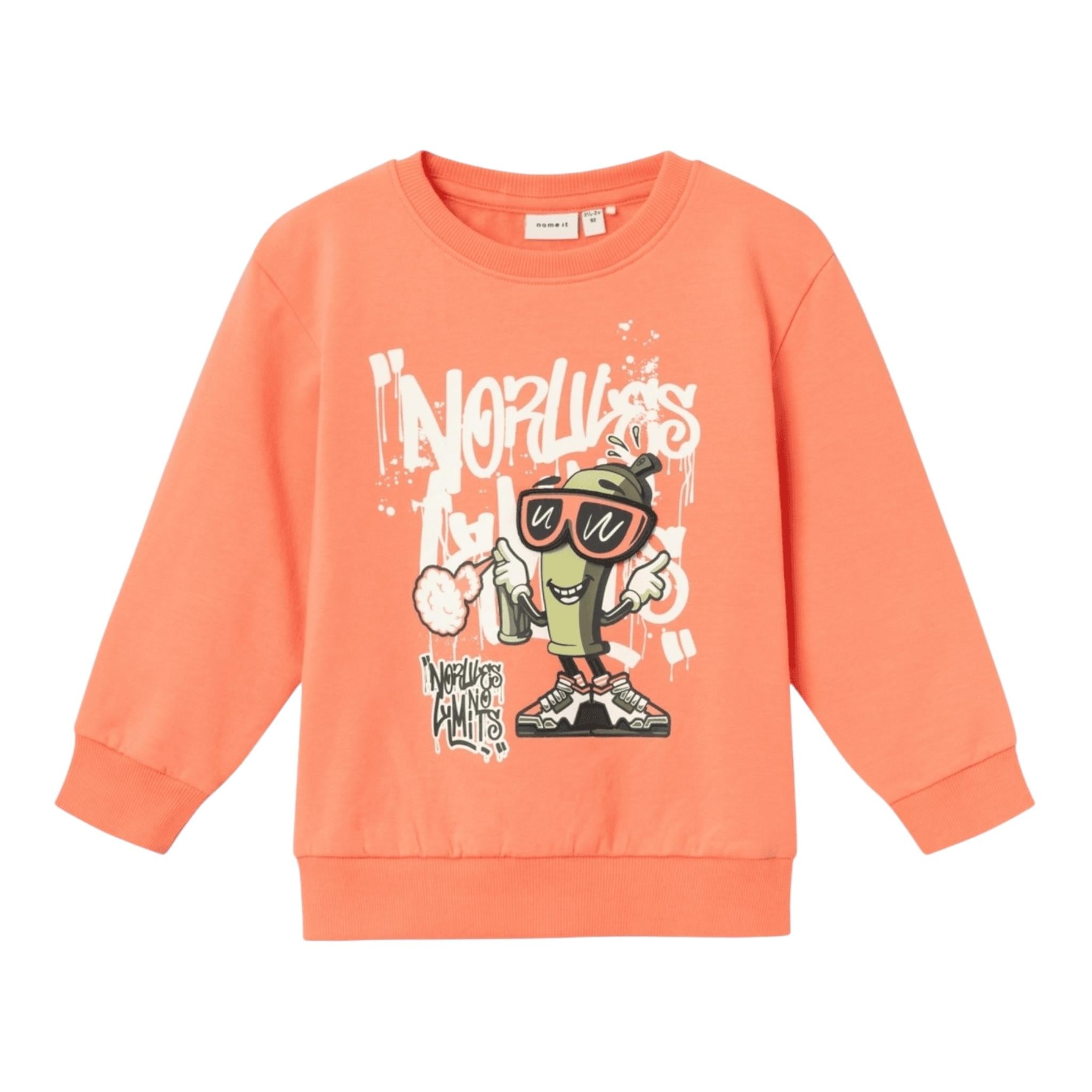 NAME.IT felpa chiusa girocollo tinta unita con stampa in contrasto Salmone per Bambino 13233081 SALMONE NAME.IT 