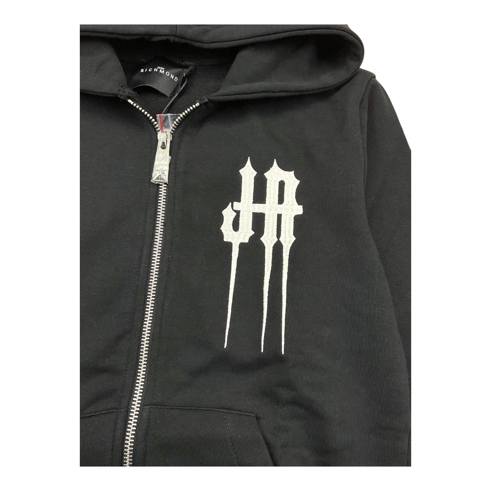 JOHN RICHMOND felpa con zip e cappuccio tinta unita con stampa Nero per Bambino RBA24020FE NERO JOHN RICHMOND 