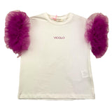 Vicolo Solid Color Crew Neck T-Shirt with White Tulle Sleeves for Girls