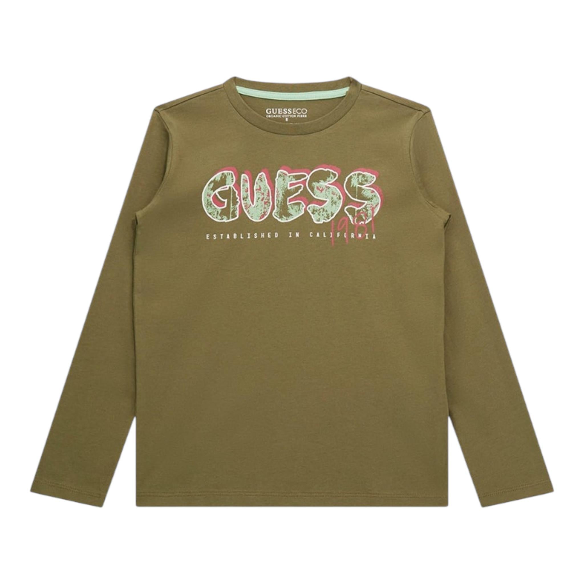 GUESS shirt girocollo tinta unita con logo Verde per Bambina L4YI21K8HM4 VERDE GUESS 