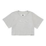 Maison Margiela Plain Crop T-Shirt With Glitter Print Grey For Girls