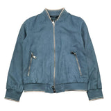 Dan John Suede Jacket Solid Color Zip Up Perforated Powder Blue For Boys
