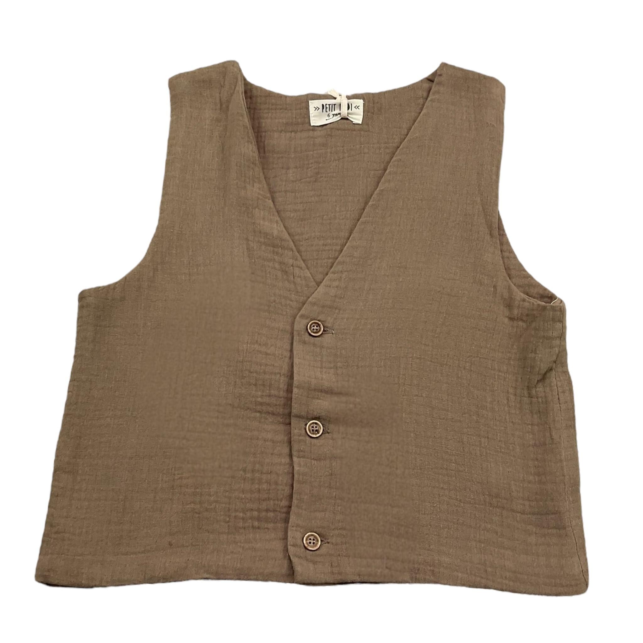 Petit Indi Gilet Tinta Unita per Bambino SS25BK7228 MARRONE PETIT INDI 